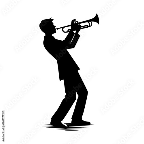 Man playing jazz trumpet against white background