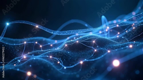 Abstract Blue Network Data Flow Glowing Particles Technology Background