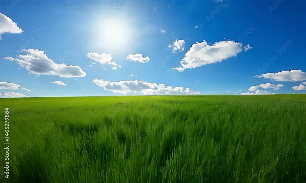 Green meadow under blue sky with rolling hills and sunlight creates a peaceful summer landscape perfect for nature and vacation themes. Green meadow under blue sky with rolling hills and sunlight creates a peaceful summer landscape perfect for nature and vacation themes.