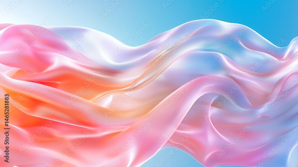 Flowing Fabric with Gradient Colors and Soft Waves on Blue Backdrop Flowing Fabric with Gradient Colors and Soft Waves on Blue Backdrop