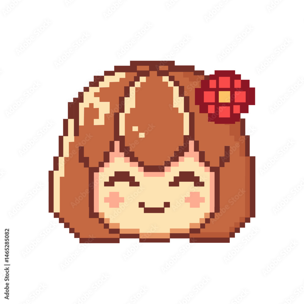 Fototapeta premium Pixel girl face with flower in hair