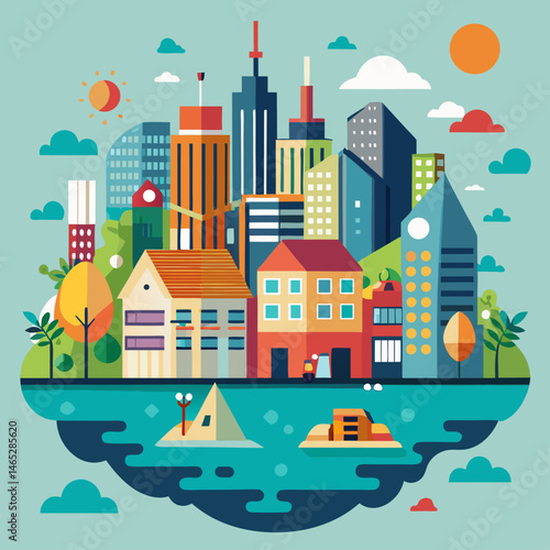 The vector illustration of urbanization