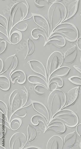 Embossed Floral Pattern, Gray Texture, Subtle Design