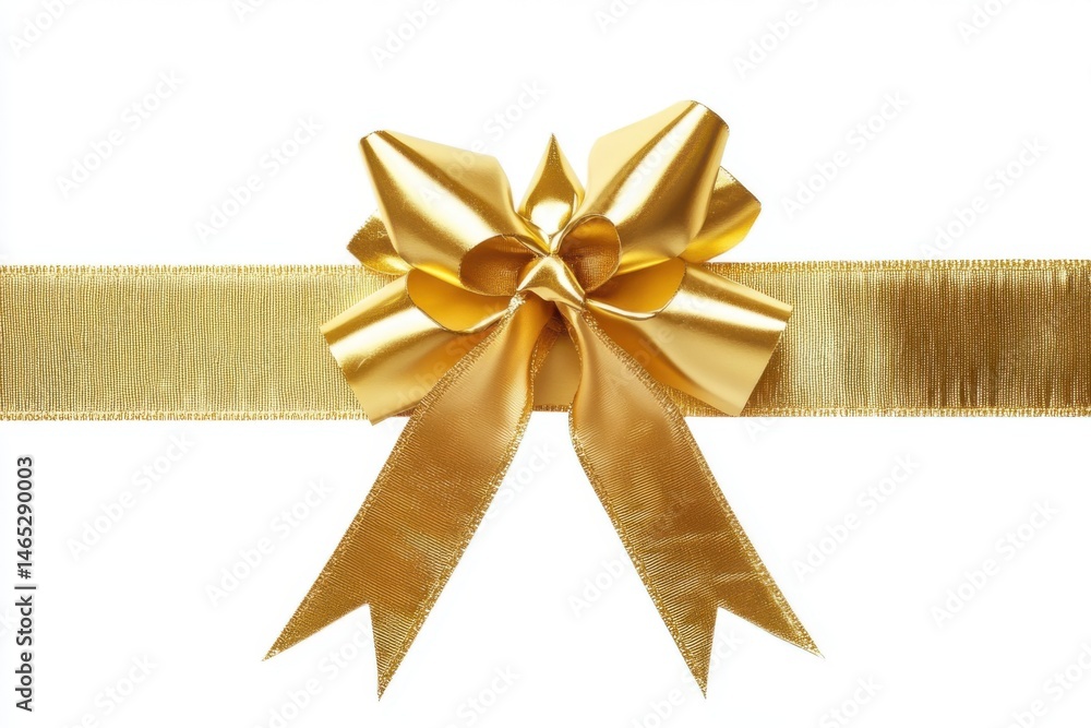 Fototapeta premium Golden ribbon and bow decoration on white background