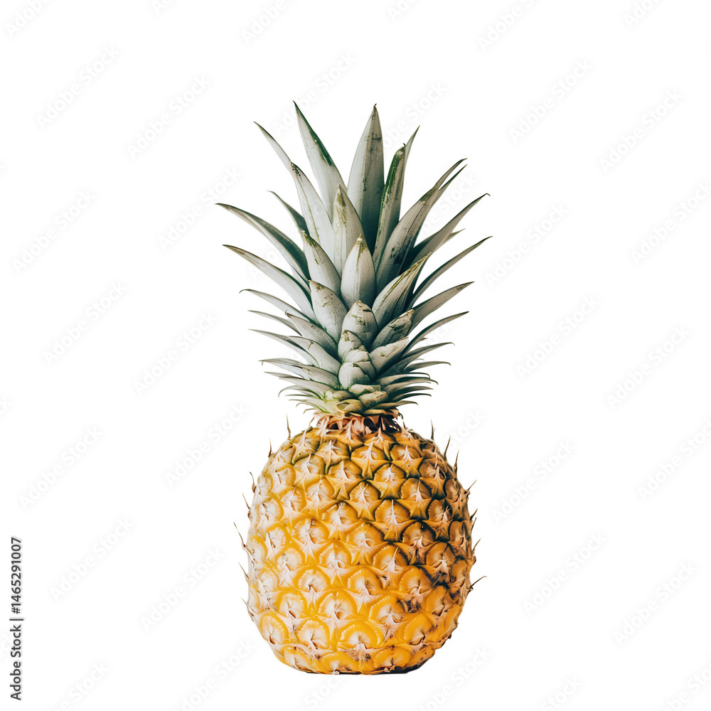 Fototapeta premium Pineapple with green leaves isolated on transparent background
