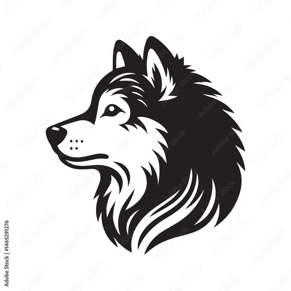 Naklejka premium Canadian Inuit Dog Head Silhouette Vector Illustration White Background