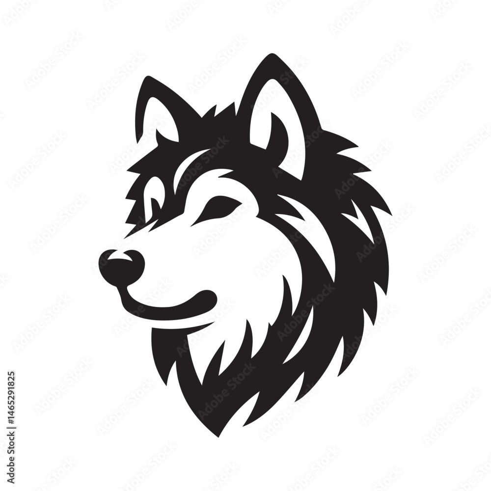 Naklejka premium Canadian Inuit Dog Head Silhouette Vector Illustration White Background