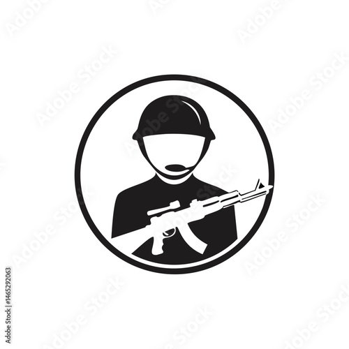 Military Shield Logo with Soldier Silhouette