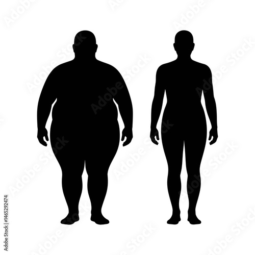 Obesity vs. Fitness: A stark visual comparison of an obese individual and a fit person, highlighting the contrast in body shapes and sizes.