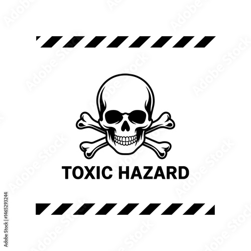 Toxic Skull Hazard: A stark warning symbol featuring a skull and crossbones with the inscription "TOXIC HAZARD" encased within a black striped hazard border.