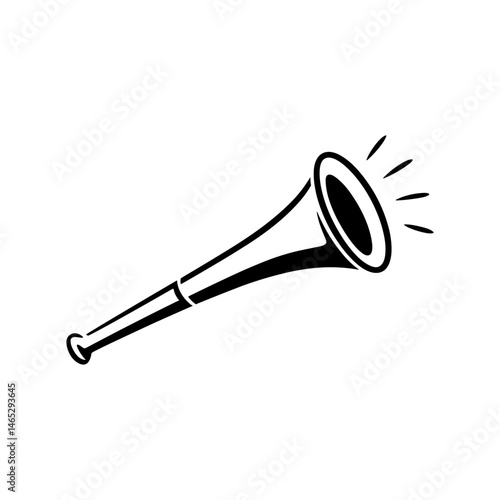 Triumphant Trumpet Call: A majestic trumpet, crafted from shiny metal, stands poised to announce a moment of victory, a symbol of celebration. The graphic style emphasizes bold lines and form.