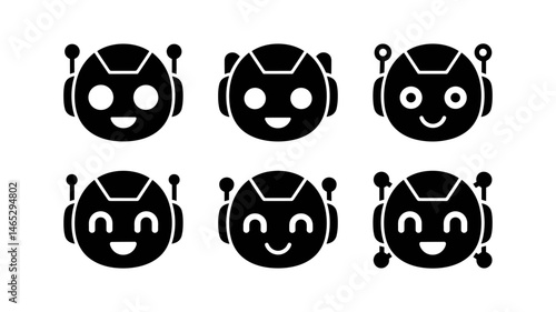 Robot Emoticons: A collection of cute robot emoticons featuring various emotions, perfect for illustrating technological concepts with a friendly and approachable visual