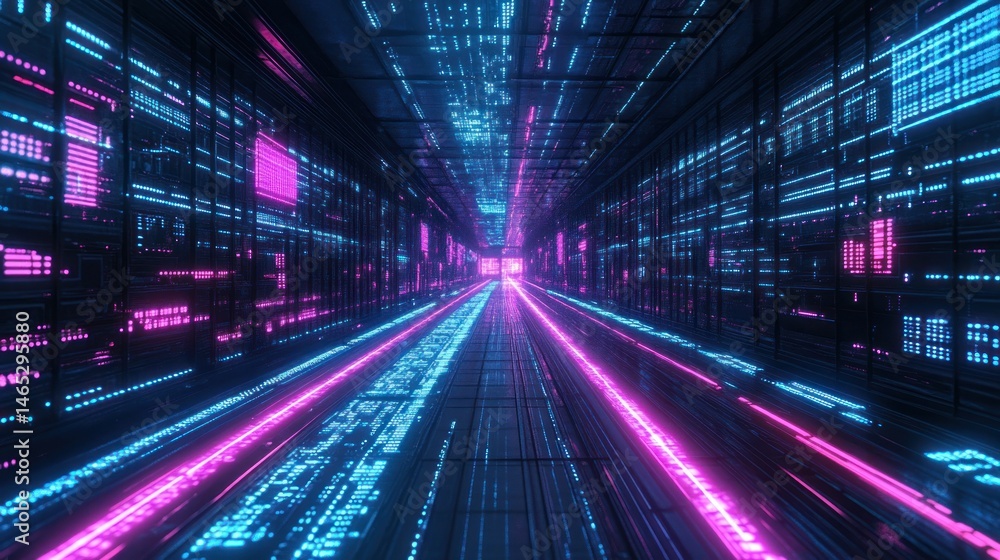 Futuristic data tunnel with vibrant neon code Futuristic data tunnel with vibrant neon code
