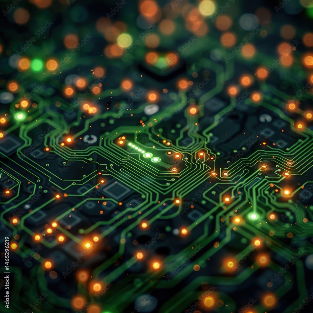 Close-up of Illuminated Circuit Board Technological Innovation and Connectivity Close-up of Illuminated Circuit Board Technological Innovation and Connectivity