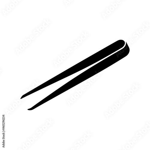 Precision Tool: A close-up, high-angle shot of a sleek, professional pair of tweezers on a clear surface, ready for a precise task, its minimalist design adding to the tool's allure. 