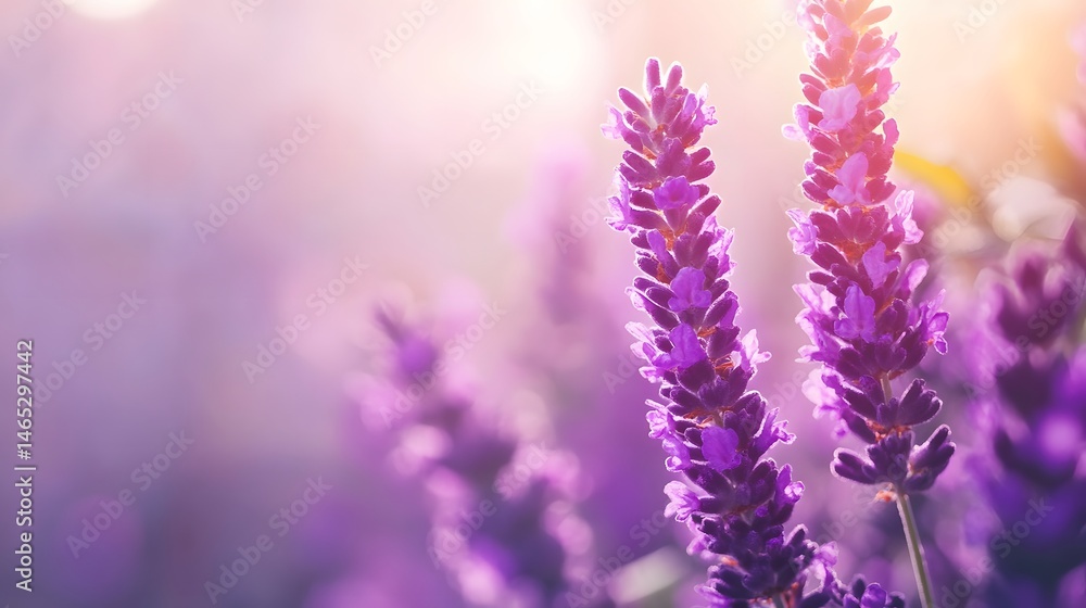 Naklejka premium Stunning Lavender Field Close Up Blooming Purple Flowers Sunlight