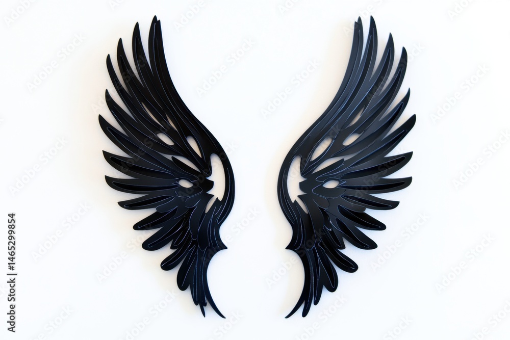 Fototapeta premium A bold pair of black angel wings, cut out and placed on an isolated white background