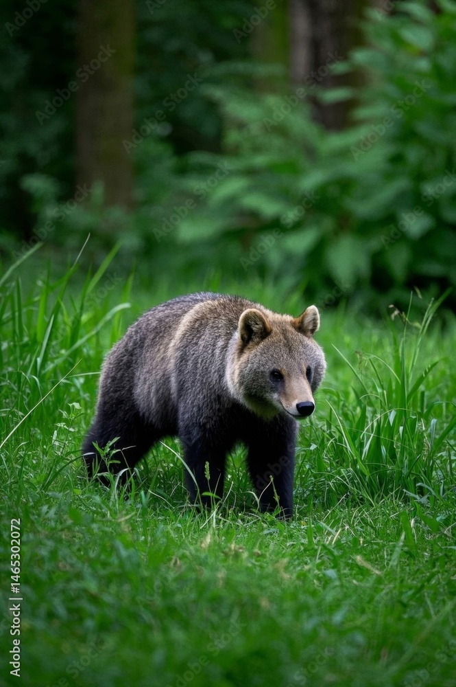 Obraz premium there is a brown bear walking through a grassy field
