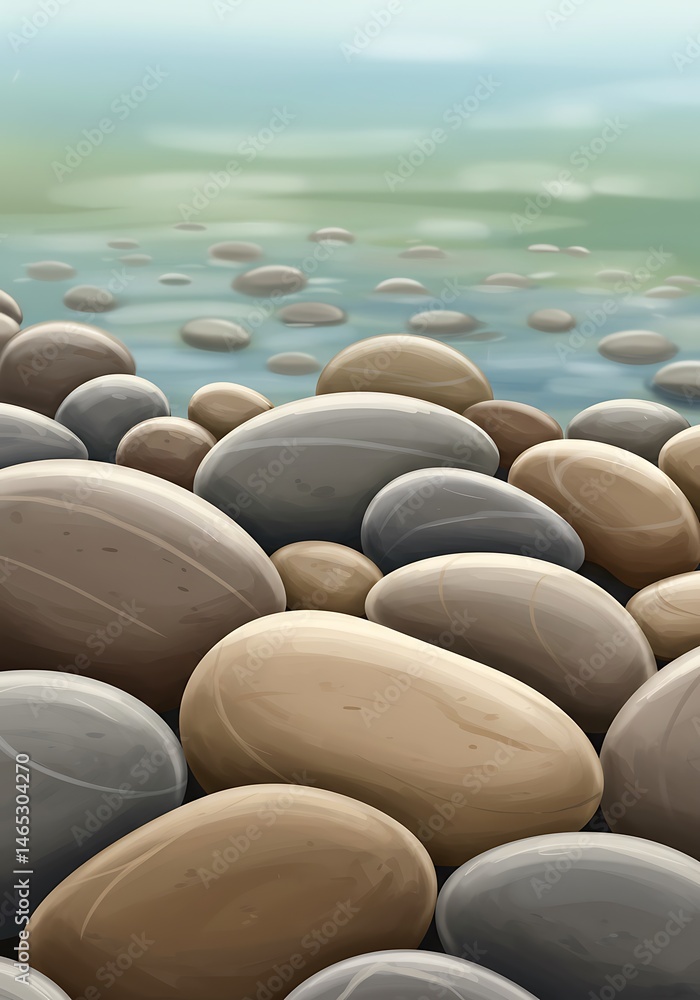 Fototapeta premium Smooth River Stones, Calm Water Background