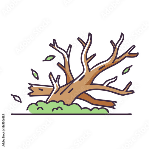 Fallen tree log with leaves illustration vector graphic nature tree trunk forest wood icon design