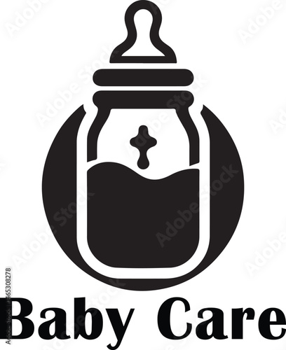 Baby Care Logo Design Bottle Icon Graphic