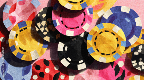 Colorful origami casino chips scattered on a gaming table