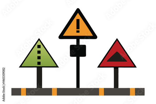 Set of three cautionary water markers indicating navigation hazards and safe passage