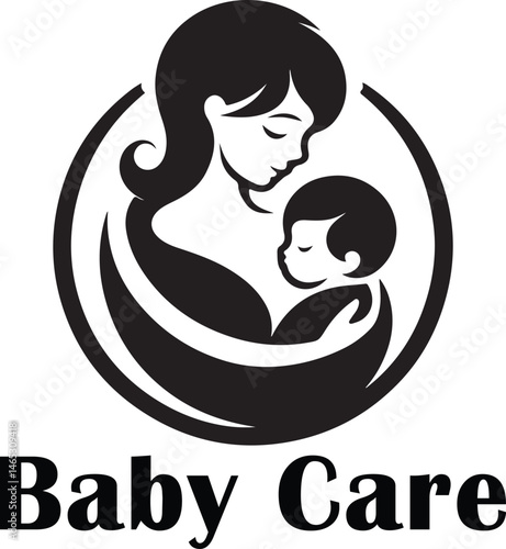 Mother and Baby Care Logo Design Black and White