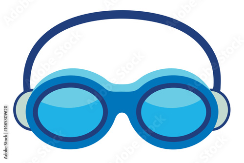 Cartoonish Blue Swimming Goggles with Dark Blue Frame and Strap Illustration