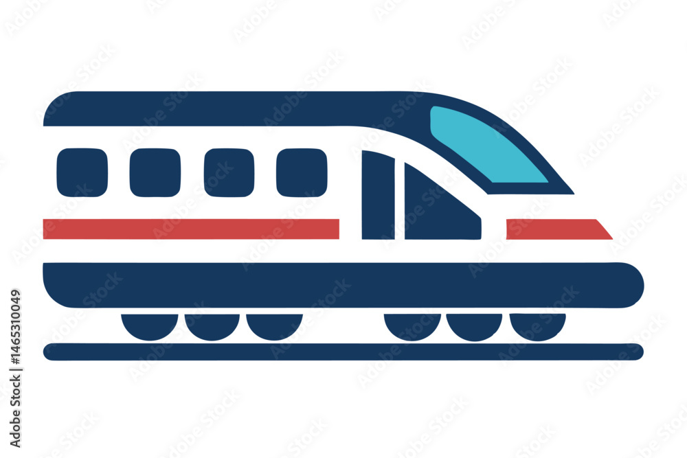 Fototapeta premium Modern blue and red high speed train design on a white backdrop