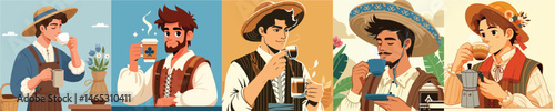 vector character farmer drinking coffee