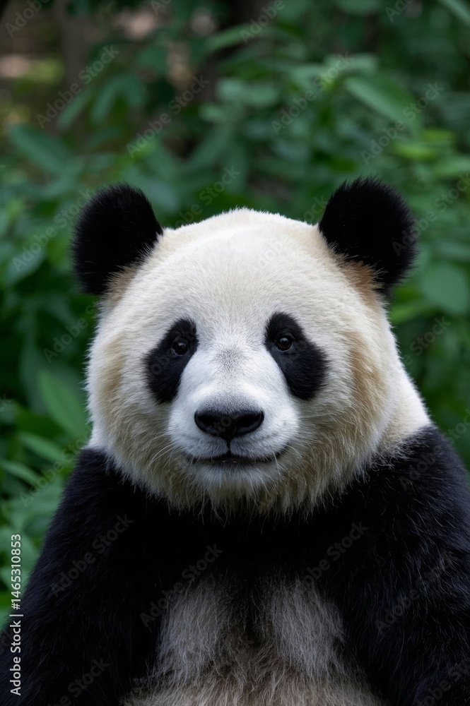 panda bear sitting on a rock in front of a forest panda bear sitting on a rock in front of a forest