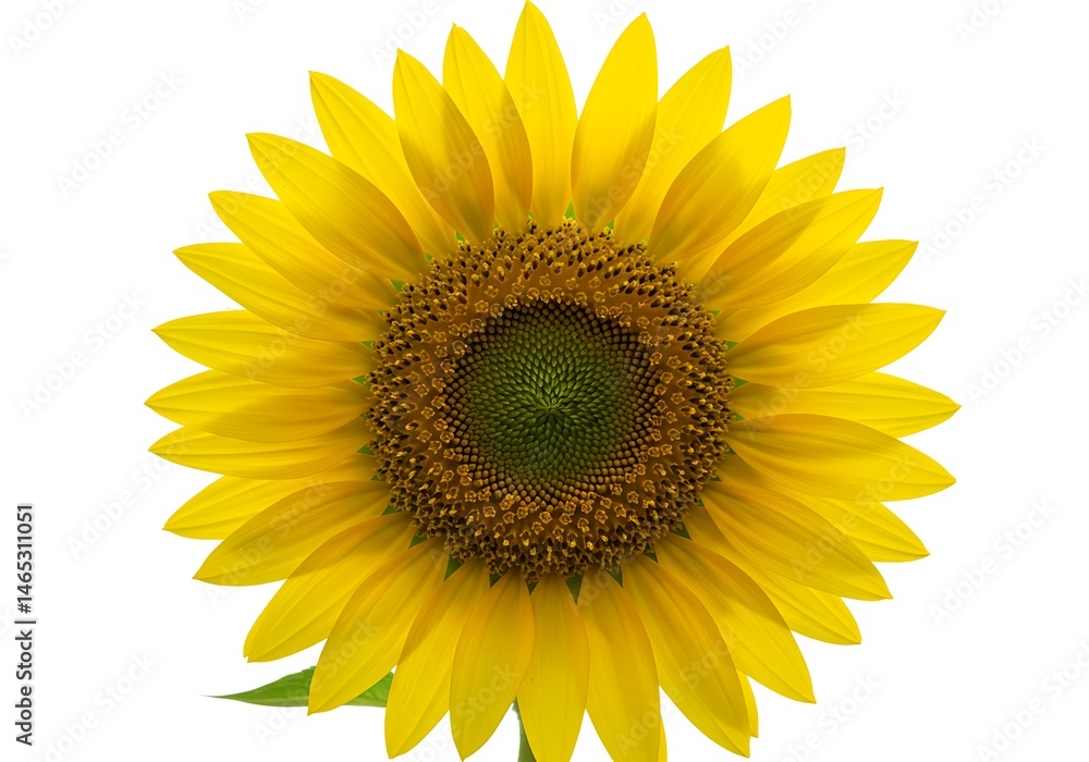 A close up shot of a sunflower with vibrant yellow petals and a dark center against a white background A close up shot of a sunflower with vibrant yellow petals and a dark center against a white background