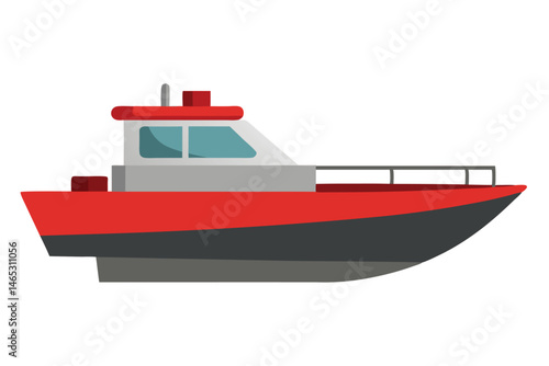 A simple cartoon rendition of a motorboat in red and gray