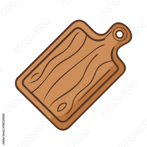 Illustration of a wooden cutting board kitchenware chopping board with handle and hole for hanging