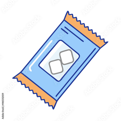 Illustration of sugar free gum chewing gum pack with squares candy sweets blue wrapper snack food