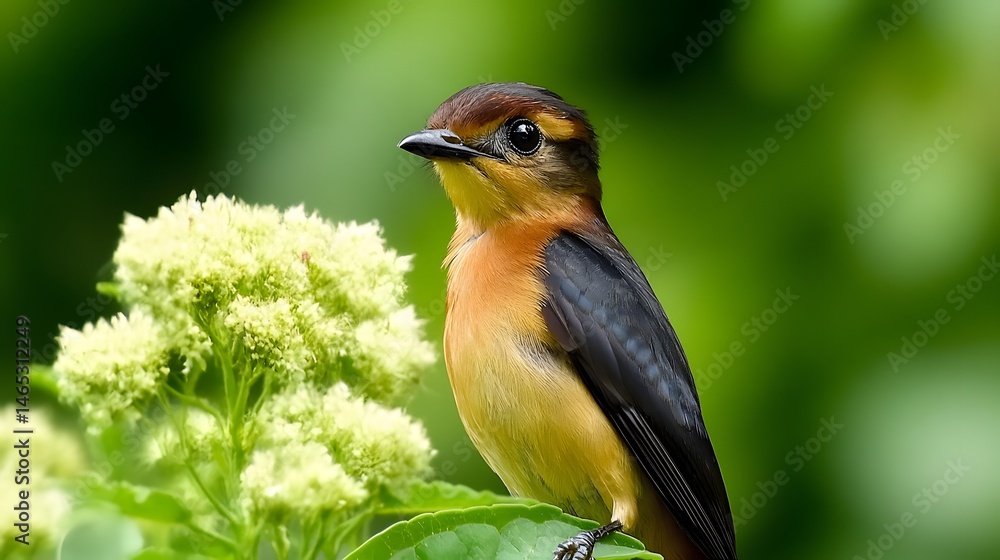 Vibrant Golden-breasted Bird on Green Foliage Vibrant Golden-breasted Bird on Green Foliage