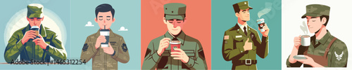 soldier character vector drinking coffee