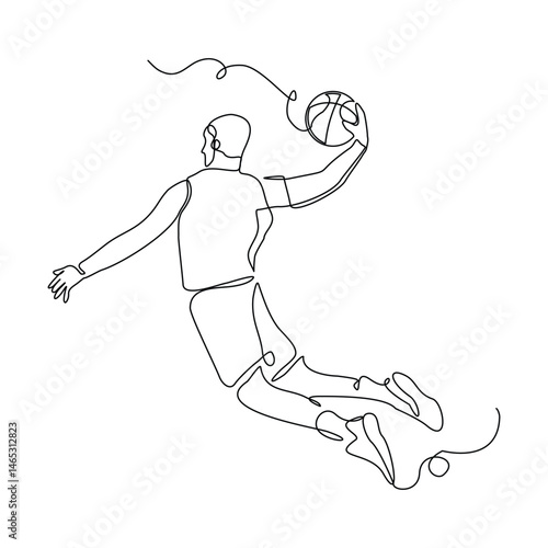 Continuous single line of basketball man player healthy sport championship sketch drawing editable stroke vector illustration