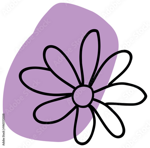 The sticker features a purple and white flower with thick black outlines and overlapping petals, giving it a playful and bold look.