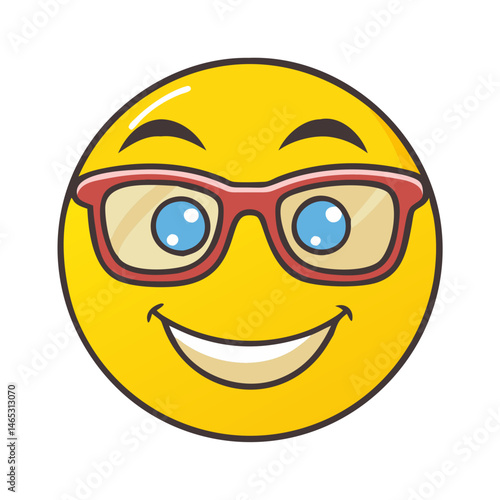 Yellow emoji face with glasses vector illustration happy face emoticon smiley face expression icon funny