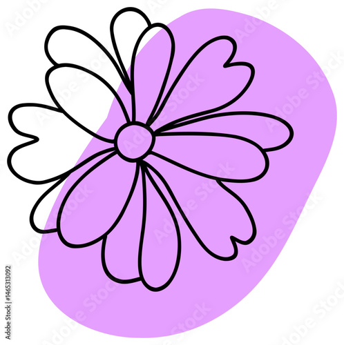The sticker features a purple and white flower with thick black outlines and overlapping petals, giving it a playful and bold look.