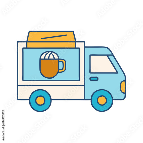 Illustration of coffee truck food truck vehicle delivery truck mobile coffee shop cafe on wheels