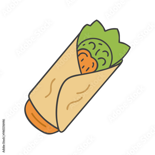 Delicious burrito wrap illustration with fresh lettuce and tasty filling for menu design use