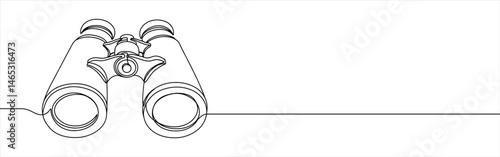 Binoculars continuous one line drawing. Time clock symbol.