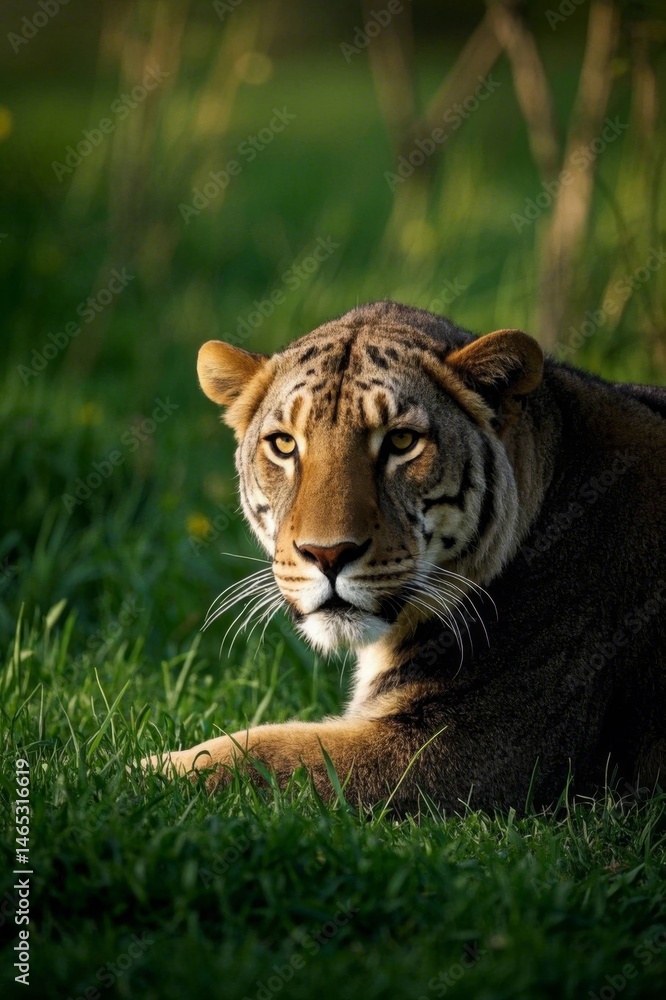 Obraz premium there is a tiger that is laying down in the grass