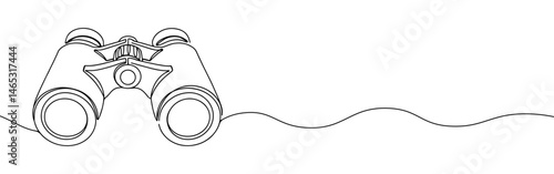 Binoculars continuous one line drawing. Time clock symbol.