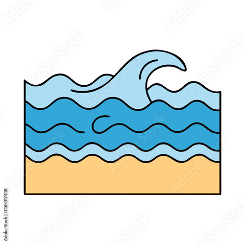 Illustration of beach wave ocean sea water sand coastline summer travel vacation nature scenery seascape, art