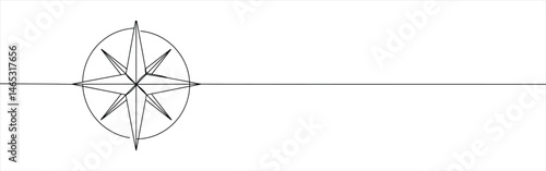 Compass continuous one line drawing. Compass symbol. Vector illustration.