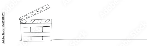 Movie clapper continuous one line drawing. Opened clapper board.